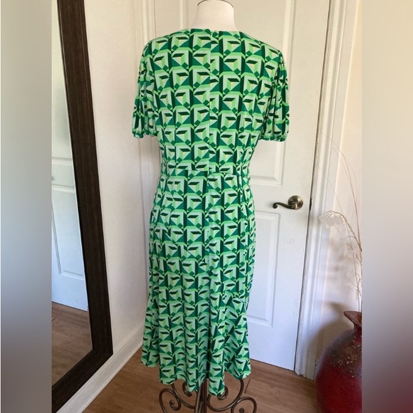 Donna Morgan Jewel Neck Bias Slip Dress with Short Ruched Sleeve and back zipper - Picture 4 of 8